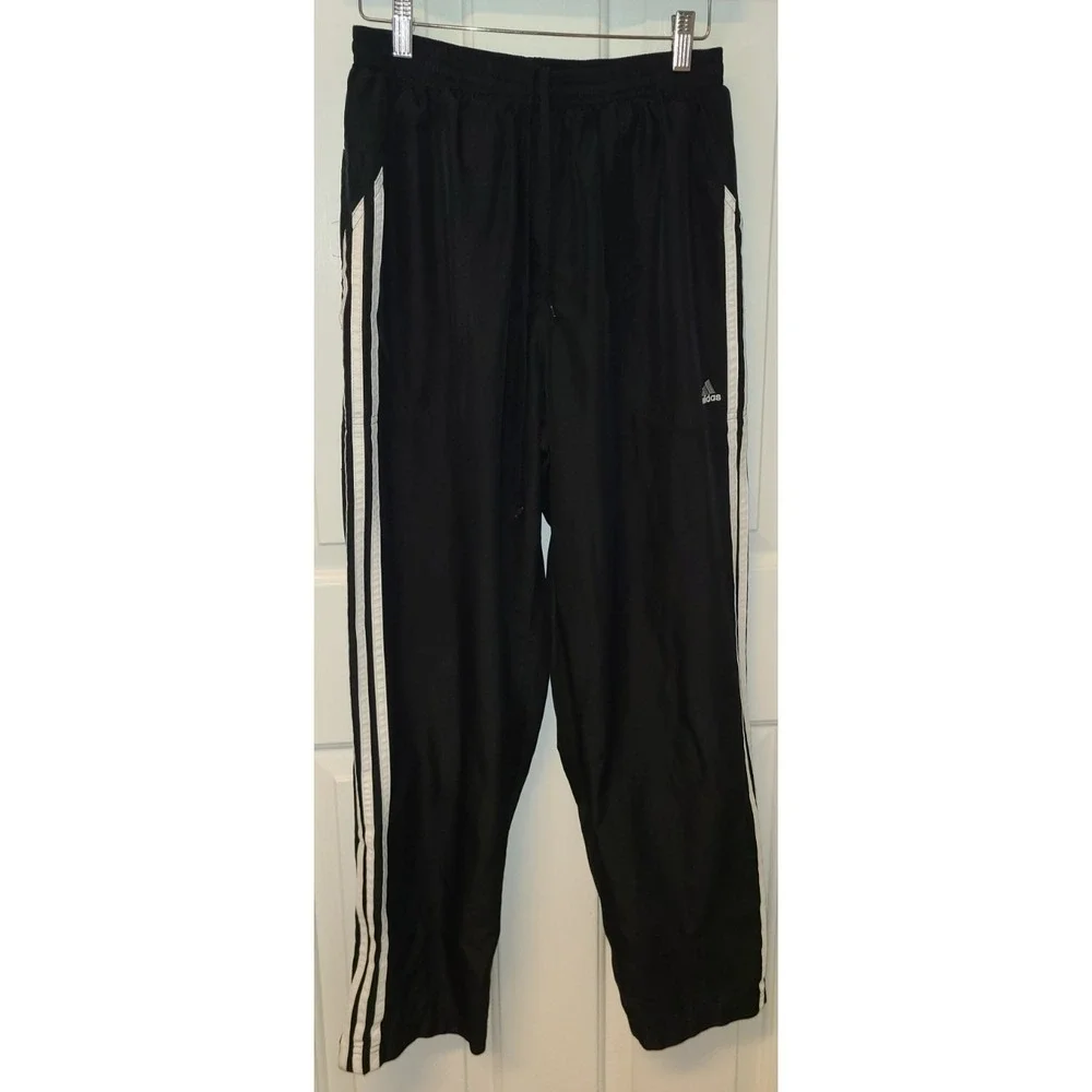 Adidas‎ Track Pants Mens Medium Black 3 Stripe Made Cotton Elastic Track Pants